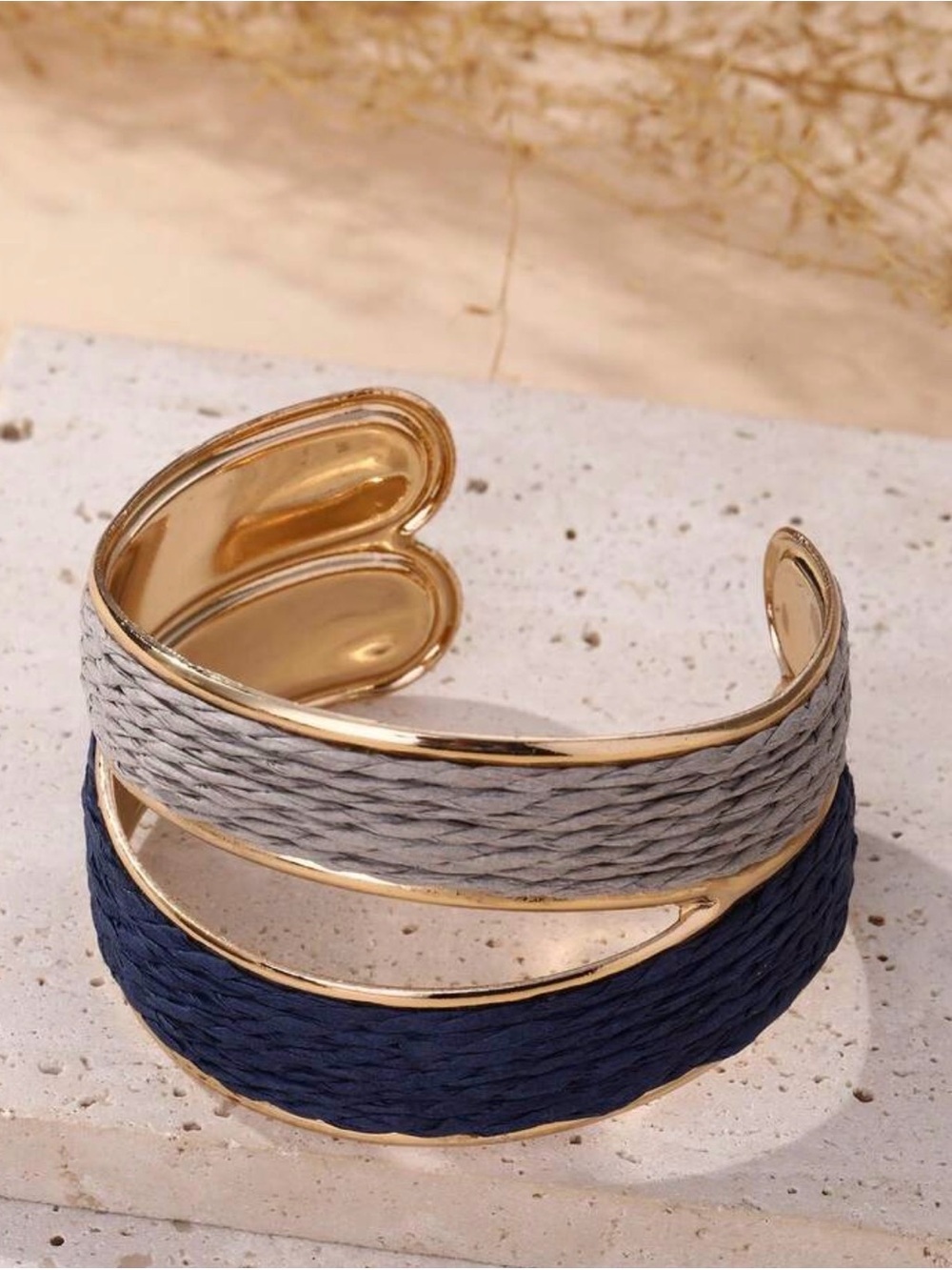 Gold-Tone Navy and Light Blue Woven Cuff Bracelet - Picture 2 of 9